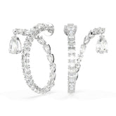 Matrix hoop earrings, Mixed cuts, White, Rhodium plated